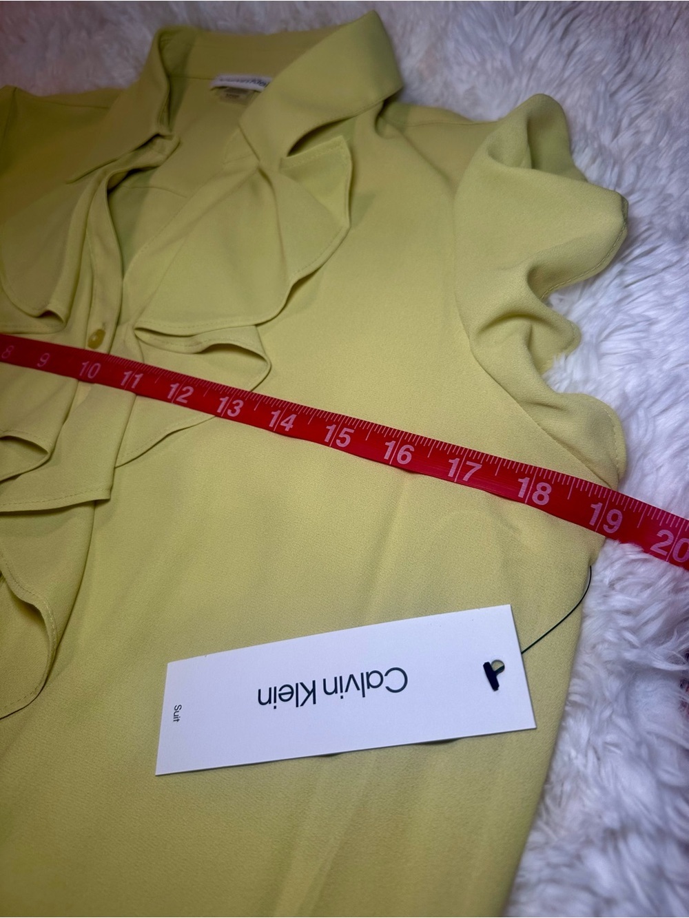Calvin Klein NWT Ruffle Front Blouse Small Sleeveless Career Office Top Yellow - Picture 7 of 12